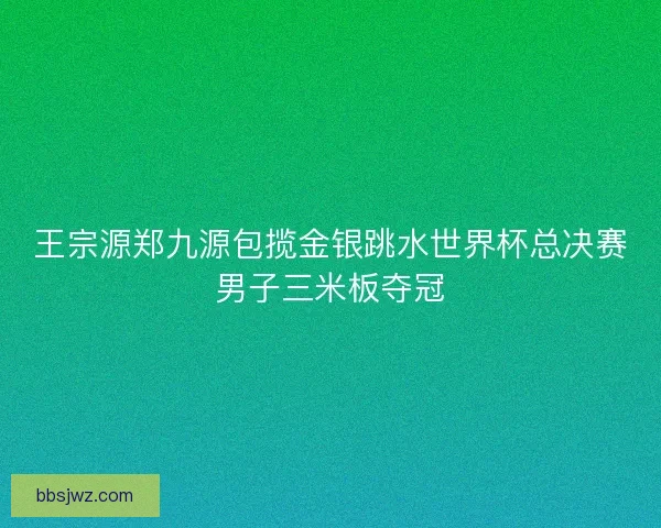 王宗源郑九源包揽金银跳水世界杯总决赛男子三米板夺冠